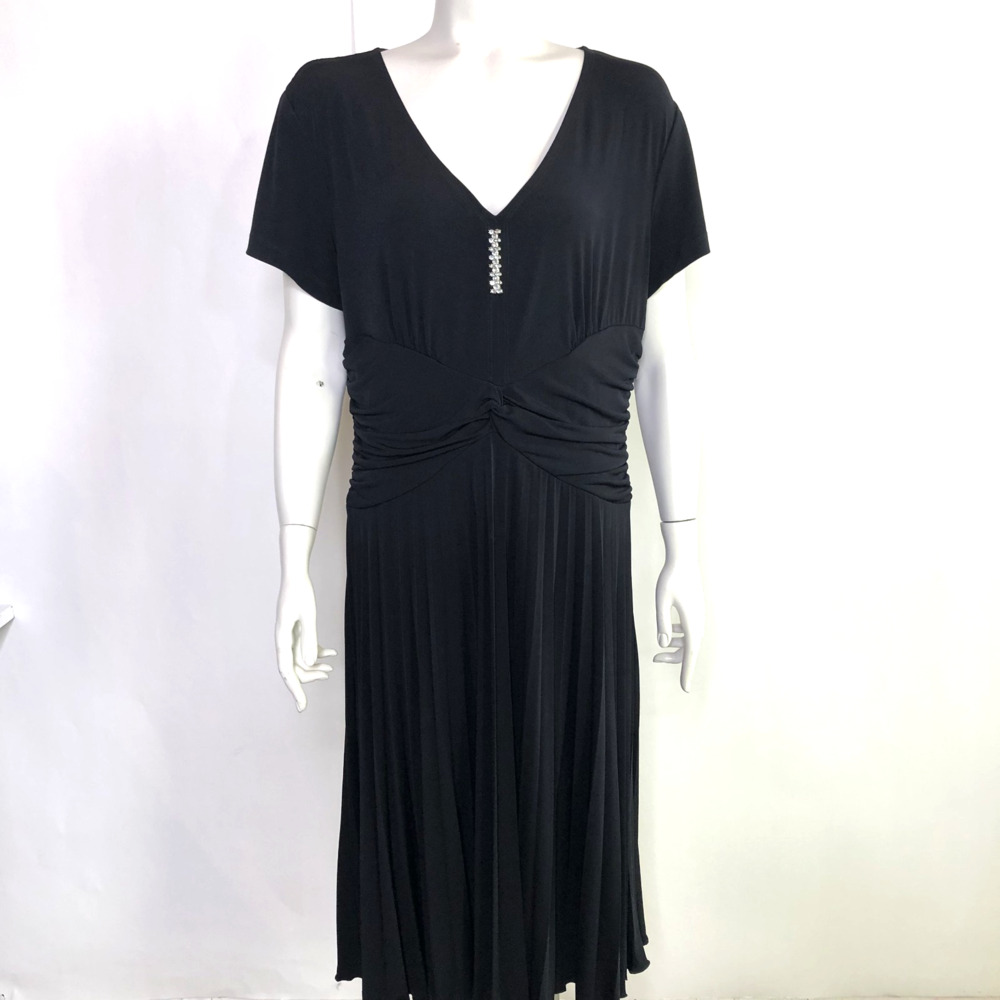 Coldwater Creek 16 Faux Wrap A-Line Midi Knee Dress Black Custom Rhinestone